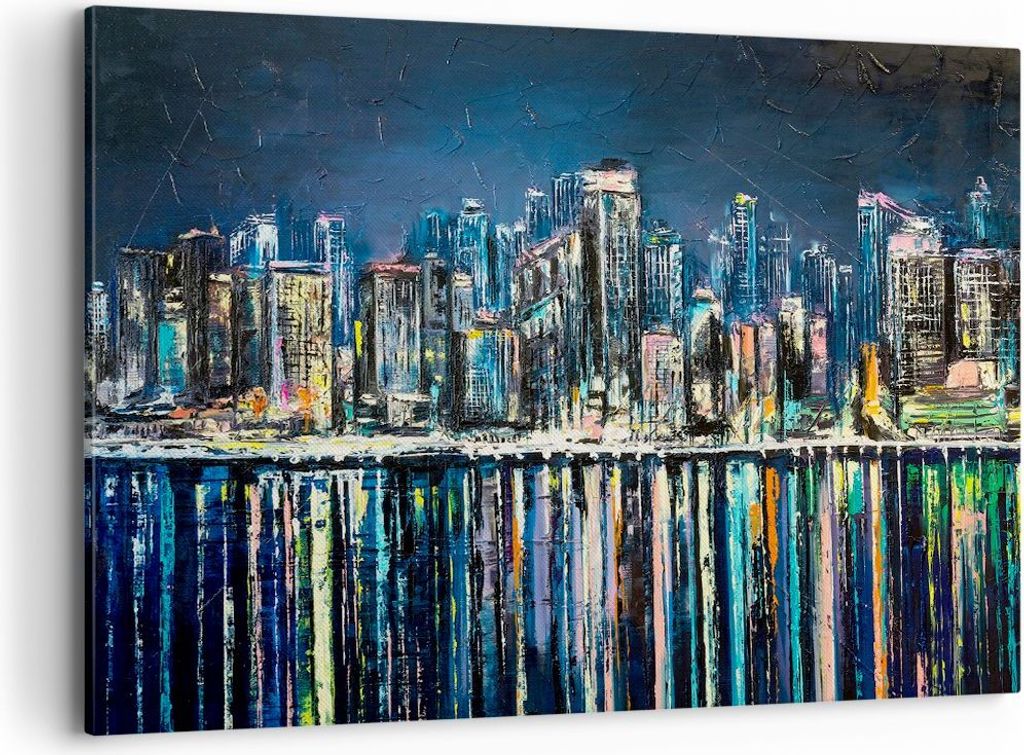 Bild auf Leinwand - Leinwandbild - Stadt Aussicht Wasser - 120x80cm - Wand Bild - Wanddeko - Leinwanddruck - Bilder - Kunstdruck - Wanddekoration -...