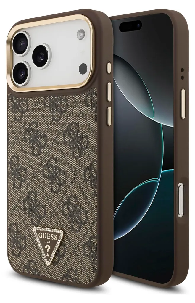 Guess 4G Triangle Logo Custodia Magsafe per Iphone 17 Pro Max - Marrone e oro