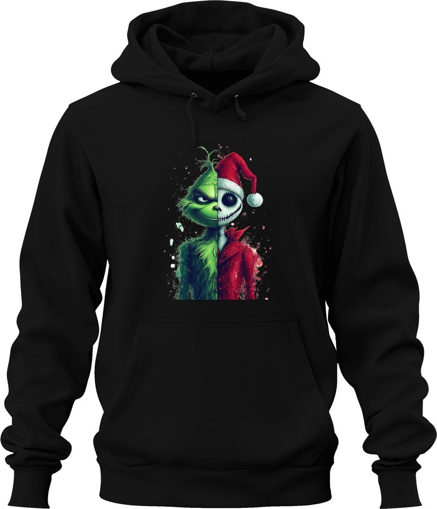 Grinch Jack Skellington Mashup Weihnachten Horror Geschenk Uni Hoodie Kapuzenpullover, Schwarz, S