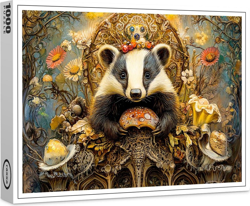 raxxa Premium-Puzzle "Badgers on a Mushroom Throne in a Fantasy Scene", 1000 Teile