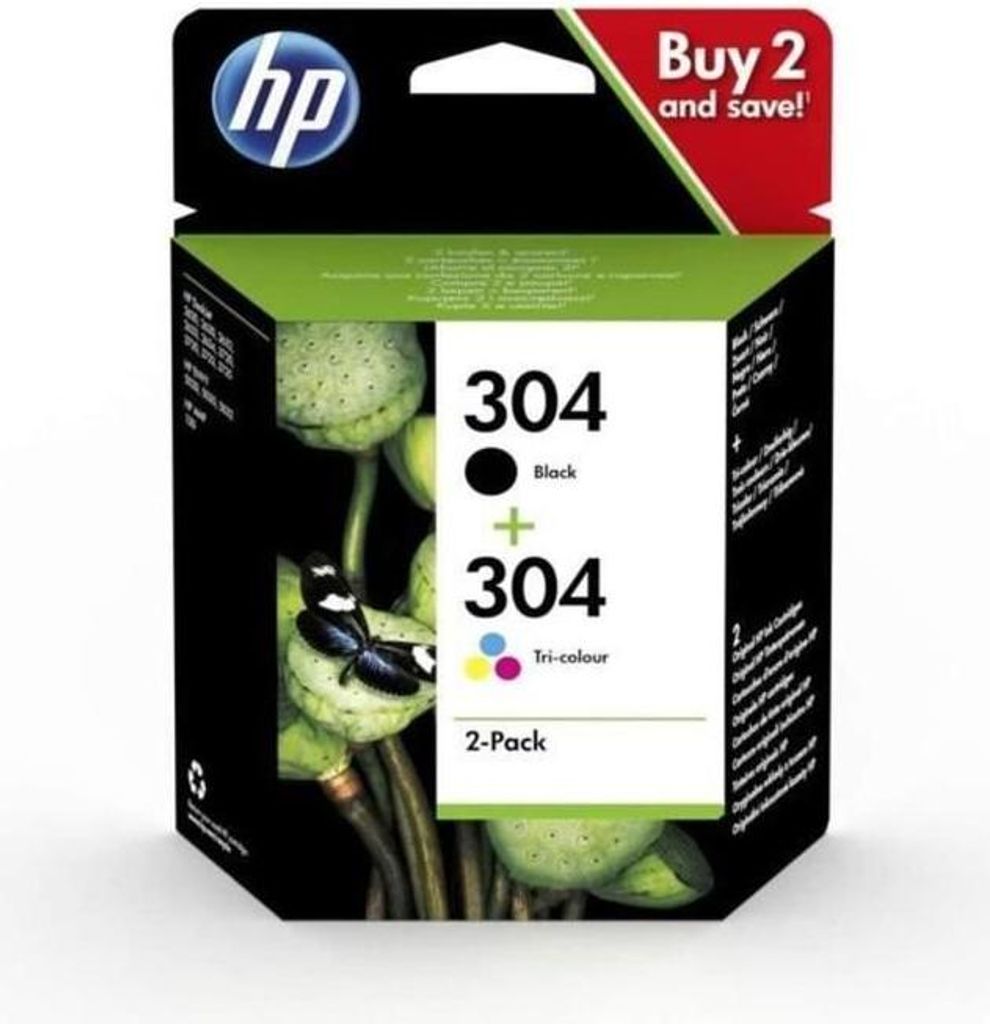 HP 304 Tintenpatronen Multipack, Schwarz, Cyan, Magenta, Gelb, Original, für DeskJet 2620, 2630, 3720, 3730, Envy 5020, 5030