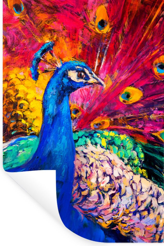 MuchoWow Wandtattoo Wandsticker Wandaufkleber Gemälde - Vogel - Pfau - Ölgemälde 40x60 cm Selbstklebend und Repositionierbar - Wierderverwendb...
