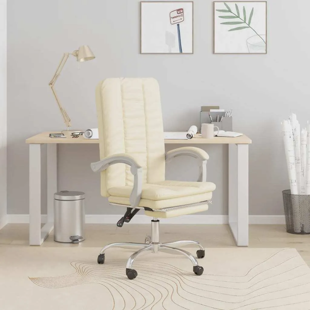 The Living Store Chaise de bureau inclinable en similicuir crème luxe