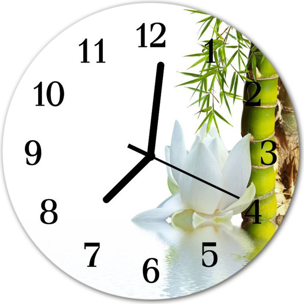 Glasuhr Wanduhr Küchenuhr Echt-Glas 30fi cm Bambus weiß
