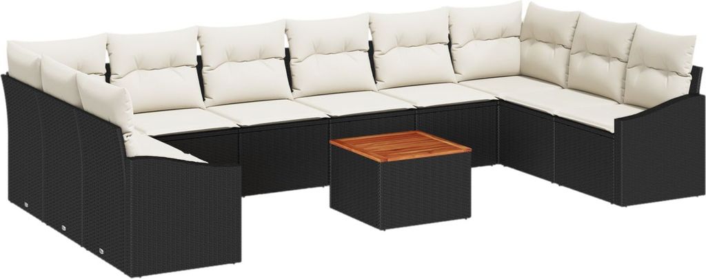 Möbel 11-teiliges Garten Sofa Set mit Kissen Schwarz Poly Rattan Akazie - Gartensofas 3347880