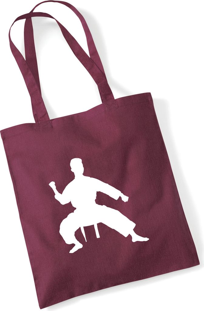 Huuraa Jutebeutel Taekwondo Silhouette 10 Liter Burgundy Baumwolle Tasche Geschenkidee