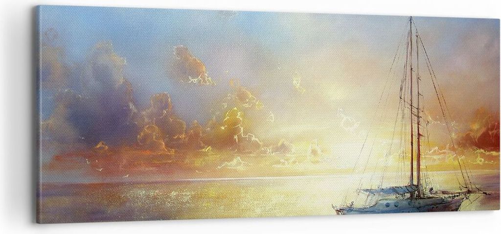 Bild auf Leinwand - Leinwandbild - Einteilig - Segelboot Westen die Sonne - 100x40cm - Wand Bild - Wanddeko - Wandbilder - Leinwanddruck - Bilder -...