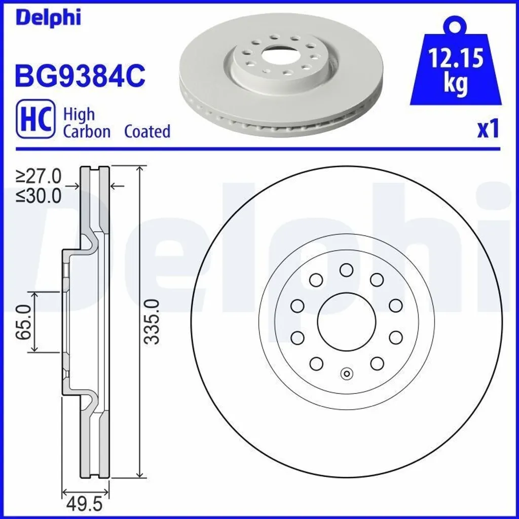 2x Delphi BG9384C Disque de Frein Arrière pour VW Atlas CA1 335mm