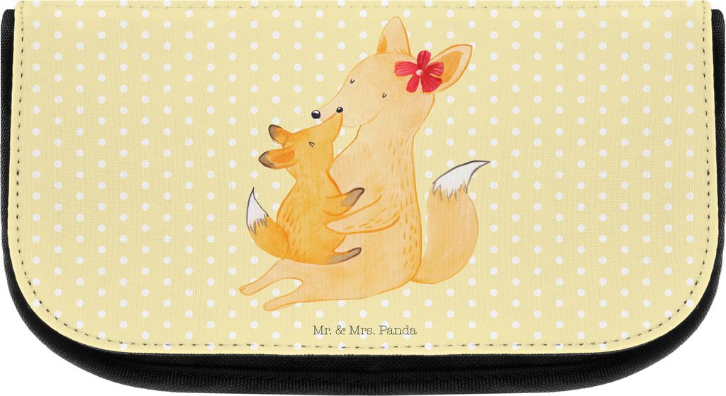 Mr. & Mrs. Panda Kulturbeutel Fuchs Mama - Gelb Pastell - Geschenk, Waschbeutel, Umarmen, Necessaire, Vatertag, Mutter, Organizer, Kosmetikbeutel, ...