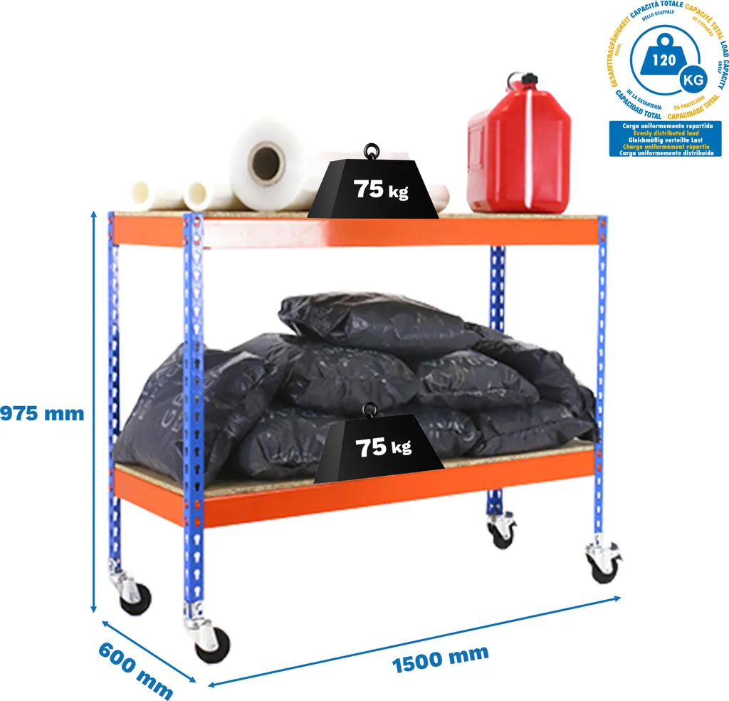 Rayonnage métallique avec plateaux bois 900mm pour stockage mi-lourd