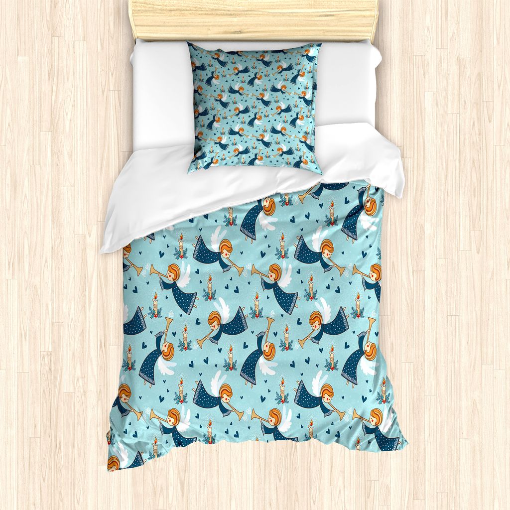 ABAKUHAUS Engel Bettbezug Set für Einzelbetten, Winged Mädchen Trompete, Milbensicher Allergiker geeignet mit Kissenbezug, 135 cm x 200 cm - 80 x...