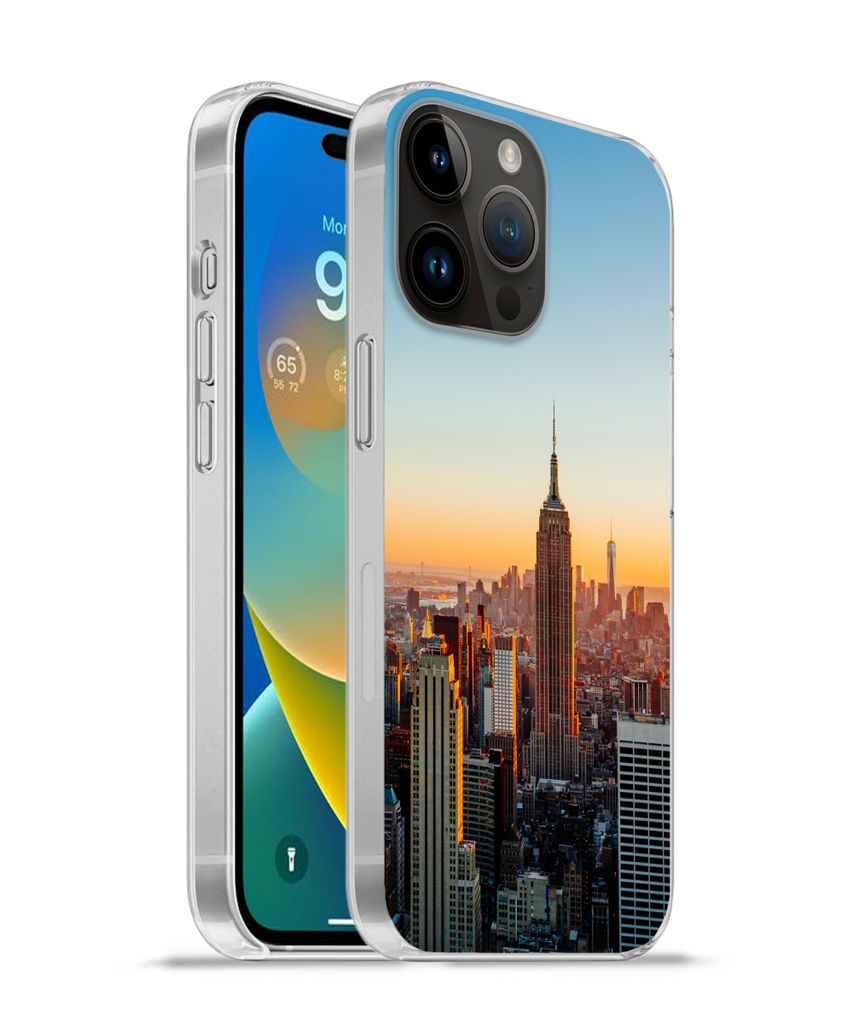 MuchoWow Handyhülle Schutzhülle Hülle für Apple iPhone 14 Pro Max New York - Skyline - Sonnenuntergang Silikon Softcase Handy Hülle - Hardcover