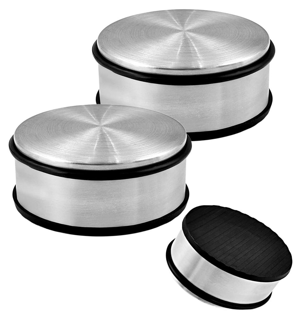 Türstopper aus massivem Edelstahl - Schwerer Bodenstopper 1,2 Kg/Stk., Türstopper im modernen Design mit Gummiring zum Schutz der Türen (2er Set)