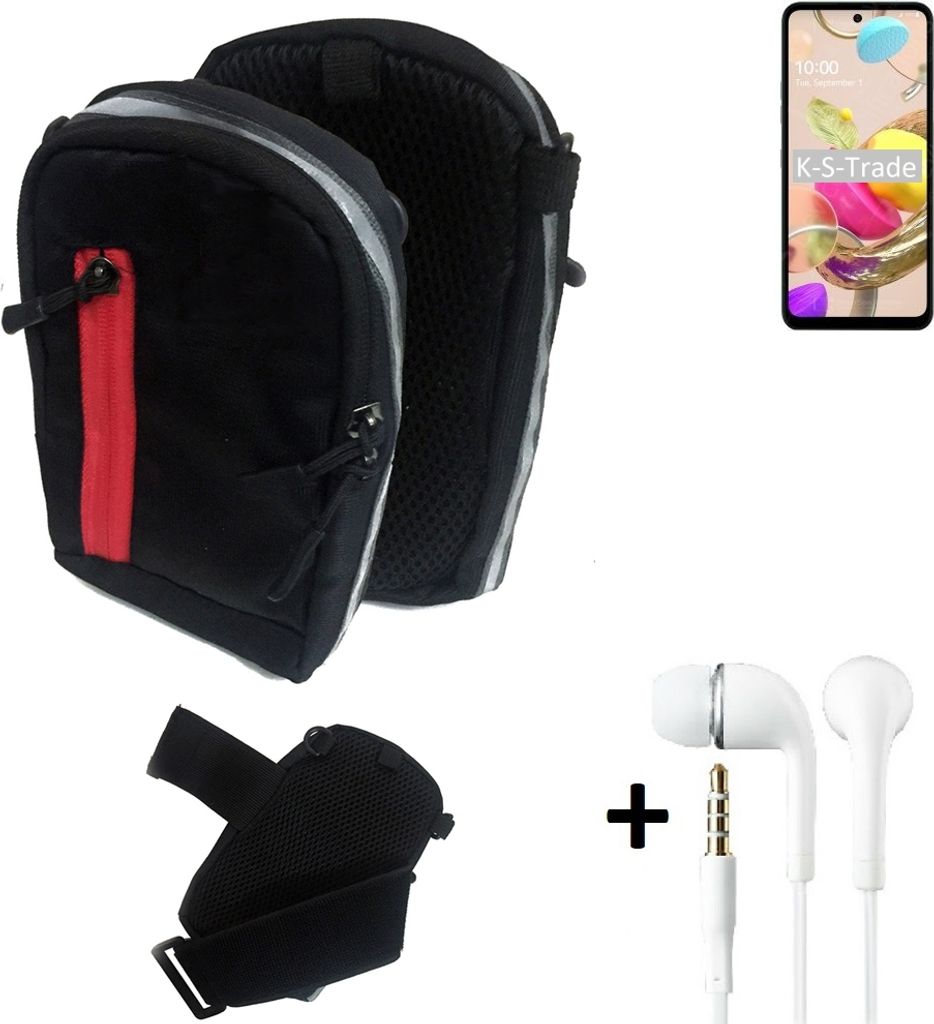K-S-Trade Outdoor Gürteltasche Holster Umhängetasche + Kopfhörer kompatibel mit LG Electronics K42 schwarz Handy Tasche Case travelbag Schutzhülle