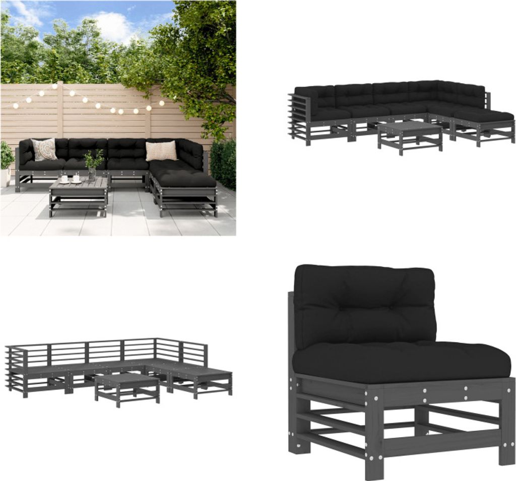 vidaXL 7 tlg. Garten Lounge Set mit Kissen Grau Massivholz - Garten Lounge Set - Garten Lounge Sets - Lounge Set - Outdoor Lounge Set
