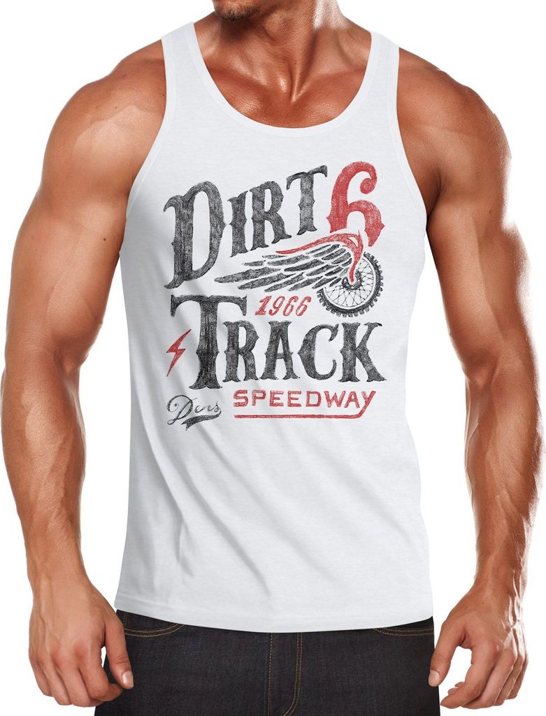 Herren Tank-Top Dirt Track Racing Muskelshirt Muscle Shirt Neverless weiß-rot L