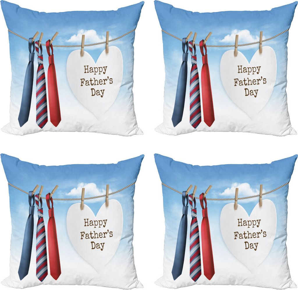 ABAKUHAUS Vatertag Kissenbezug Set (4 Stück), Krawatten am Seil hängen, Moderner Doppelseitiger Digitaldruck, 60 cm x 60 cm, Sky Blue Dunkel Coral