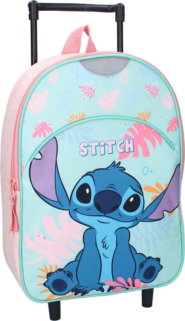 A Stitch rucksack trolley with a cartoon character design.