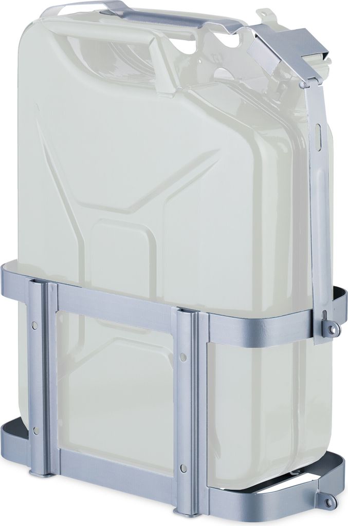 Relaxdays Benzinkanister Halterung, 10 & 20 L Reservekanister, abschließbar, Auto, Motorrad, Kanisterhalter, Eisen, grau