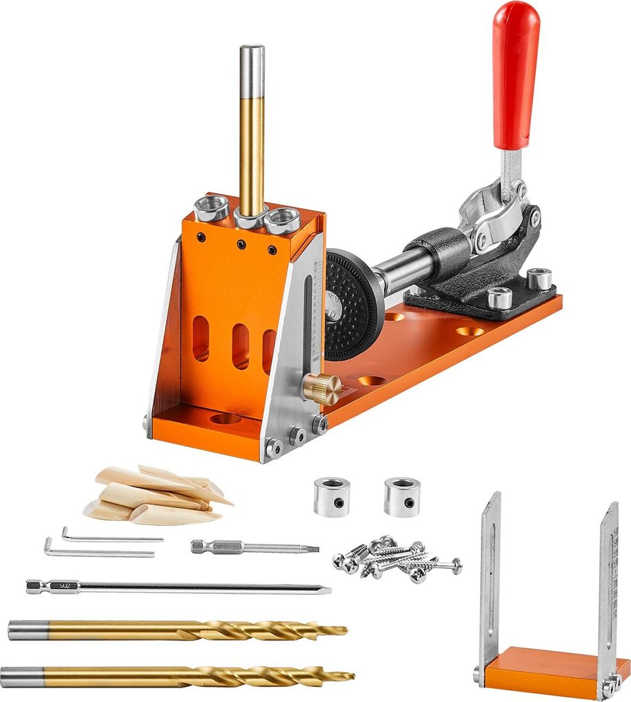 Pocket Hole Jig Kit Dreitaschenloch mit Schraubenschlüssel & Vierkantantriebsbits, Dübelhilfe Bohrlehre zum Bohren von Taschenlöchern und Schrä...