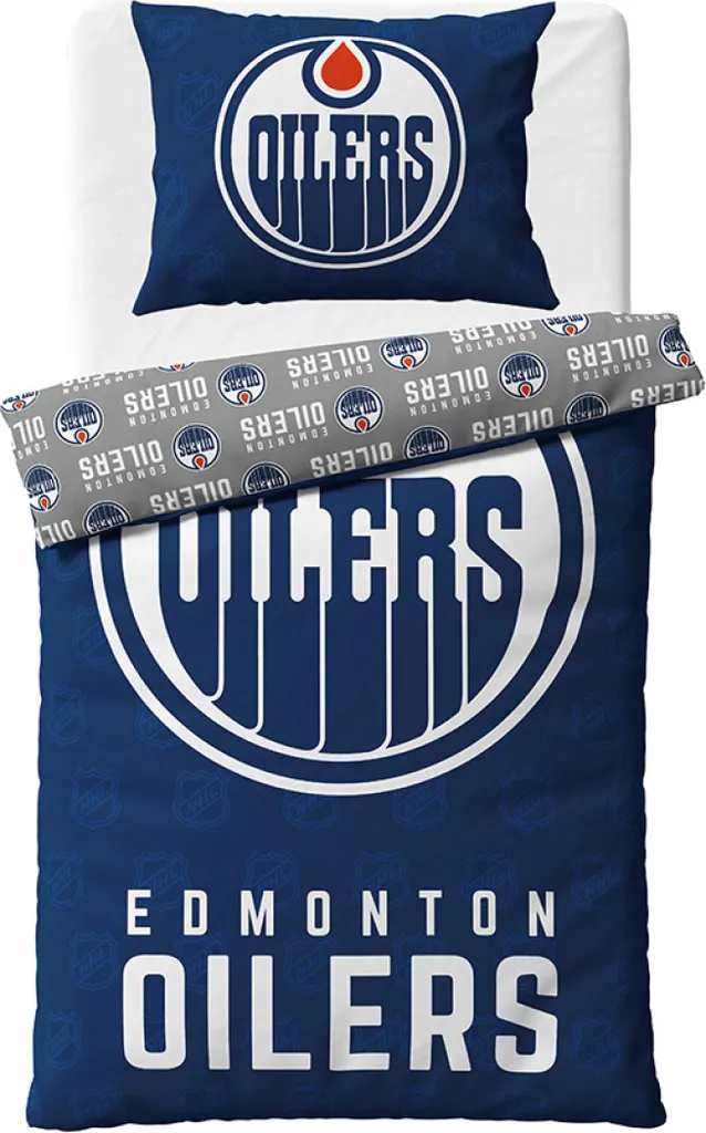 Parure de lit Hockey NHL Edmonton Oilers 140x200 cm avec blasons officiels