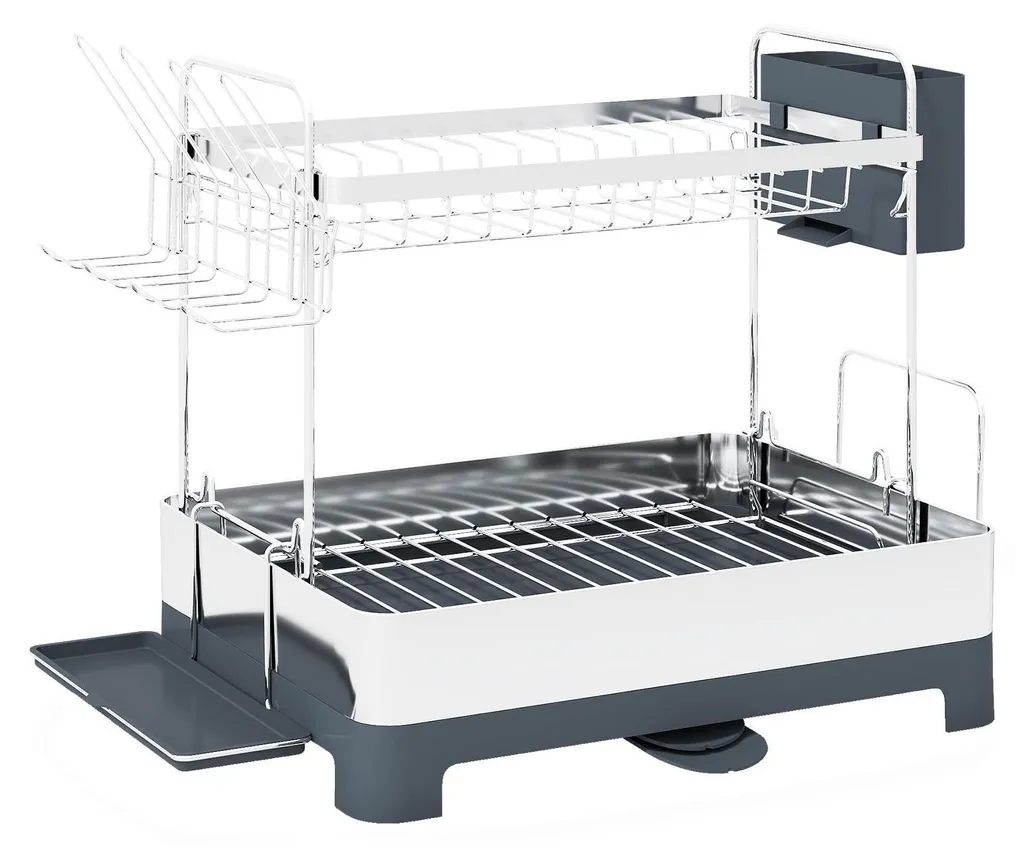 COSTWAY Égouttoir à vaisselle 2 niveaux 57cm avec bec rotatif à 360°