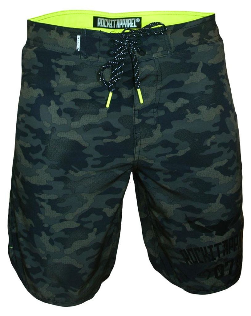ROCK-IT Apparel Boardshort Camo Herren Badeshorts schnelltrocknend mit Tasche zum binden Surfhose ohne Innenhose Männer – Grün – M