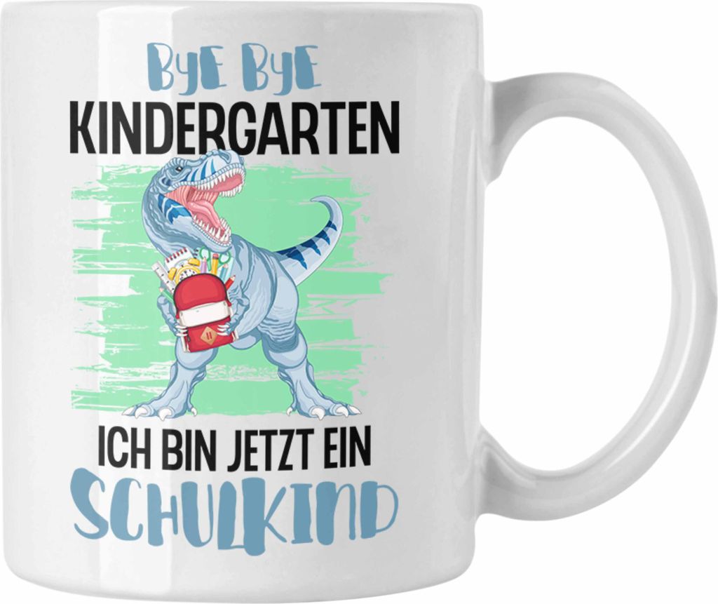 Trendation - Einschulung Junge Dino Geschenk für Schultüte Füllung Tasse Schulstart 1. Schultag Schuleinführung Schulanfang Geschenkidee Schulk...