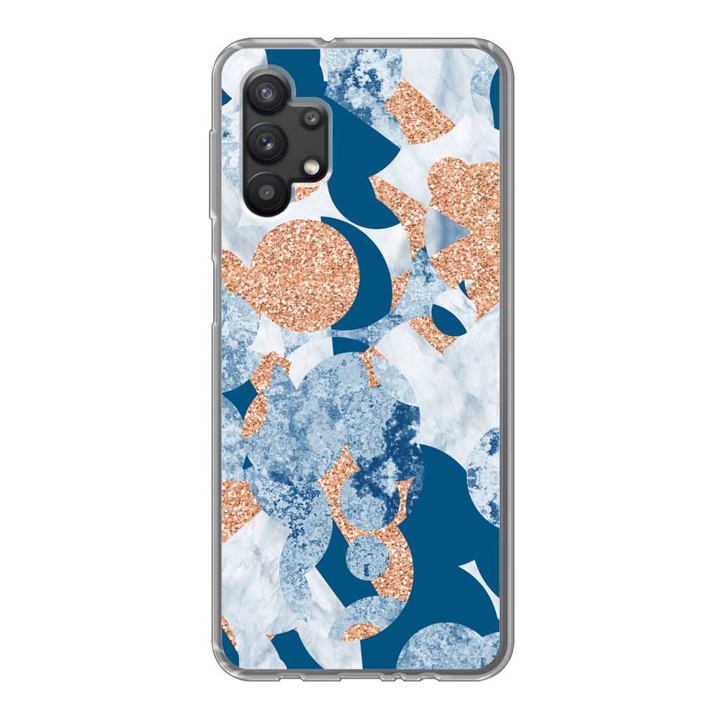 MuchoWow Handyhülle Schutzhülle Hülle für Samsung Galaxy A32 5G Marmor - Geometrische Formen - Glitter Silikon Softcase Handy Hülle - Softcase