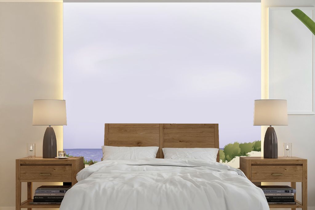 MuchoWow Fototapete für Wohnzimmer oder Schlafzimmer Wandtapete Vinyl Motivtapete Illustration eines Dünenwegs zum Meer - 220x220 cm - Tapeten