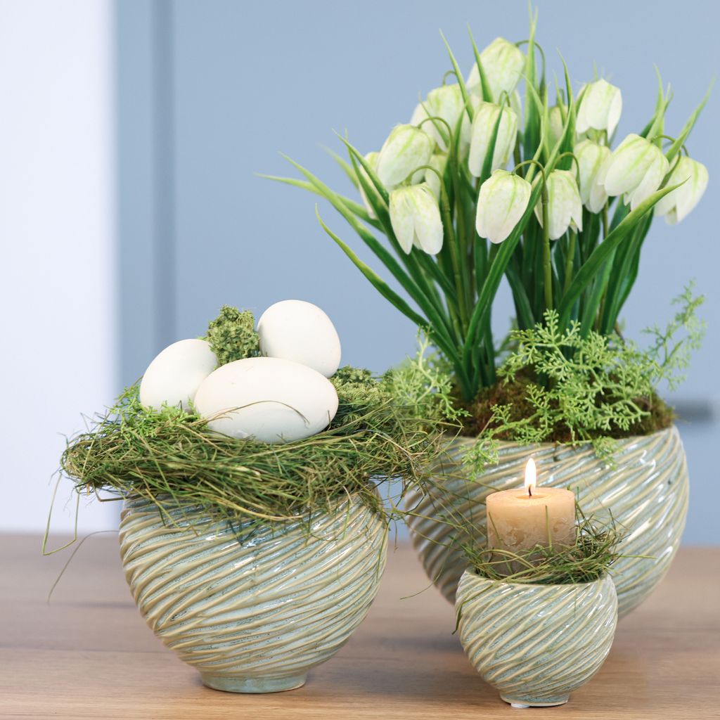 Keramikschalen Grün Spiral Design Tischdeko 9cm 4er Set, 4 Stück