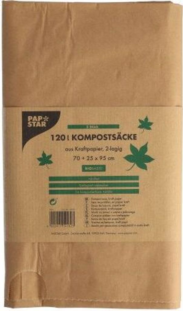 Papstar Kompostsäcke aus Papier 120 l 110 cm x 68 cm x 21,5 cm braun, 10 x 3 Stück
