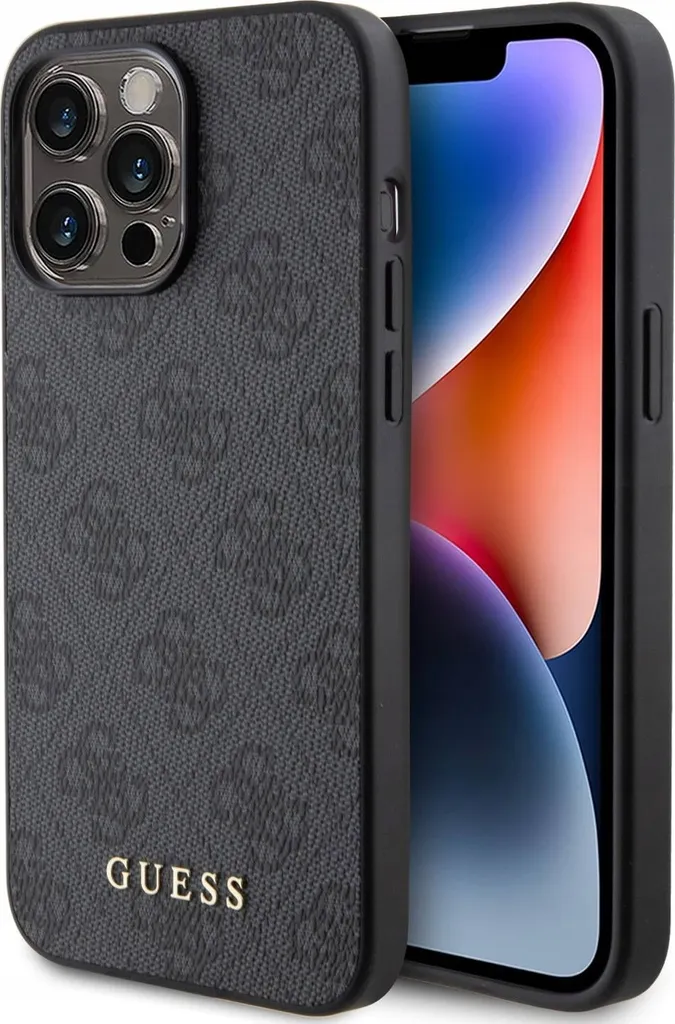 Guess iPhone 15 Pro Max Case - Grigio 4G Metallo Oro Logo