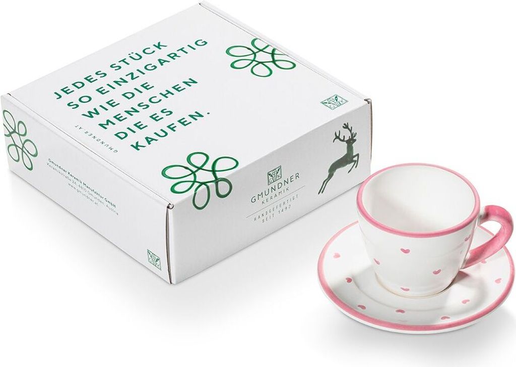 Gmundner Keramik Herzerl Rosa Espressotassen-Set für 2 Personen