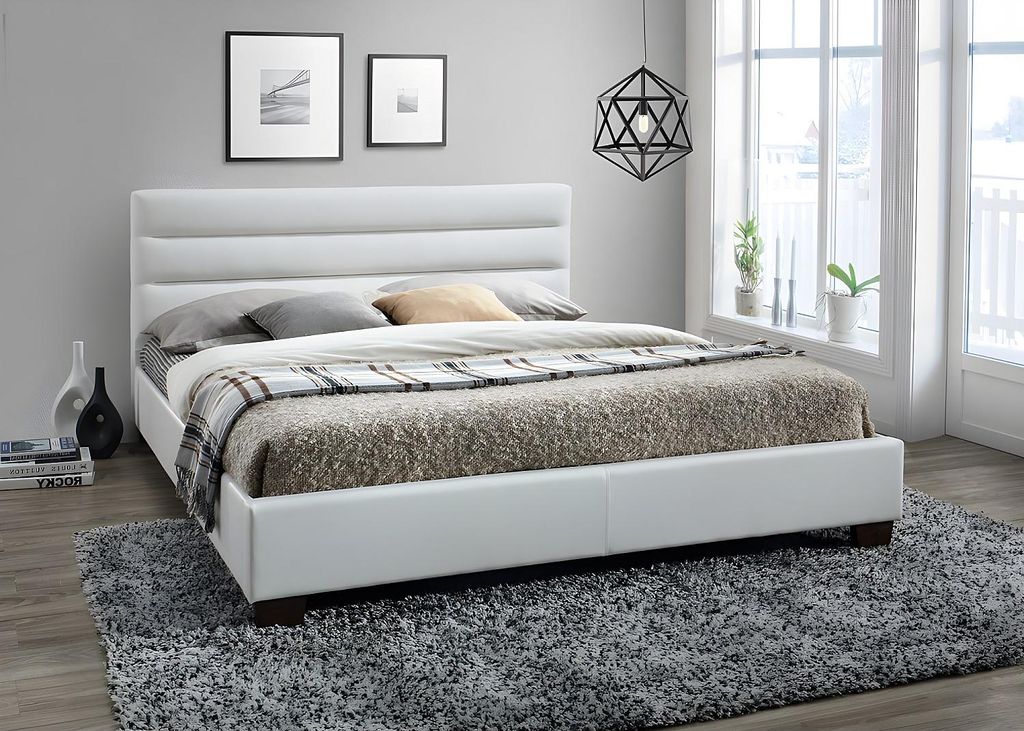 Bett 140 x 190 cm - Ökoleder - weiß + Matratze - FAUSTIN