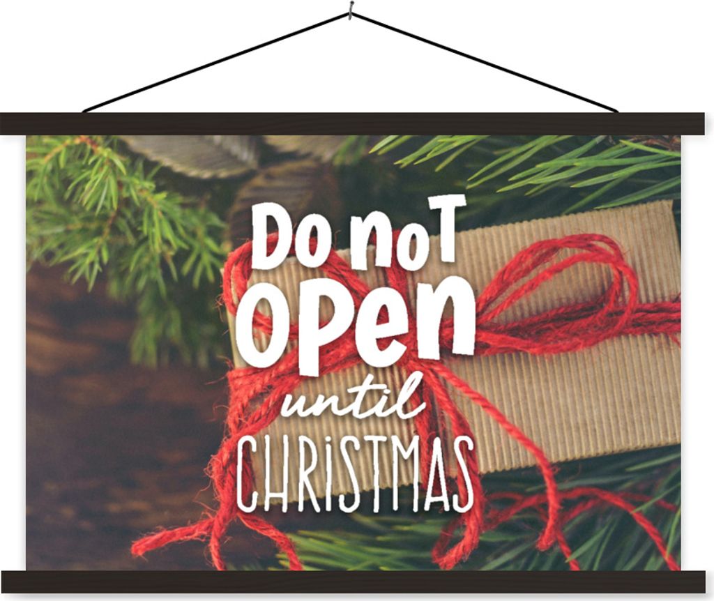 MuchoWow Textilposter Sprichwörter - "Nicht vor Weihnachten öffnen" - Zitate 90x60 cm mit schwarzem Rahmen - Aufhängungssatz