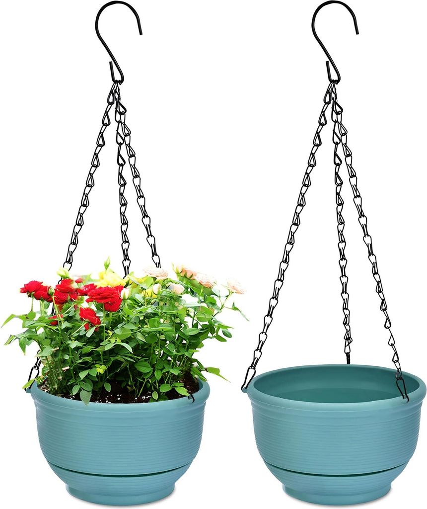 2er Pack Hängende Blumentöpfe mit Abnehmbarem Tablett, Selbstabsorbierende Blumentopfkorb Außen Innen Blumenampel Haus Balkon Garten Dekoration,...