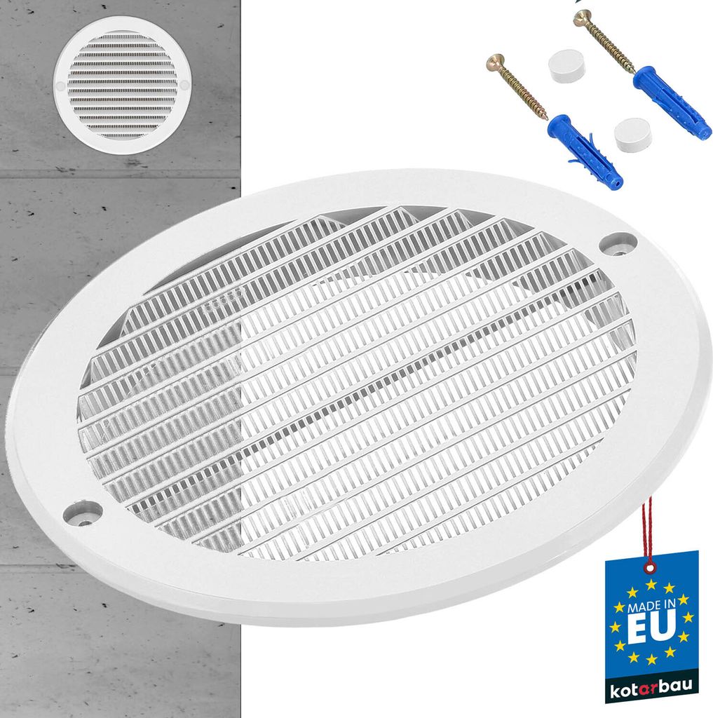 KOTARBAU Lüftungsgitter 160 mm Belüftungsgitter mit Insektenschutz Rund Belüftungsgitter weißes Kunststoff-Abschlussgitter für Lüftungs...