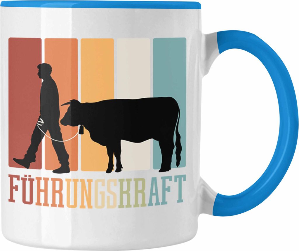 Trendation - Bauer Landwirt Tasse Kuh Führungskraft Tasse Kaffee-Becher für Bauern (Blau)