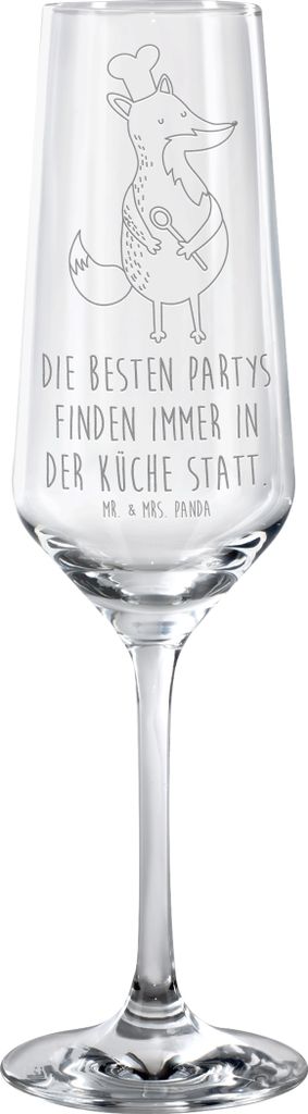 Mr. & Mrs. Panda Sektglas Fuchs Koch - Transparent - Geschenk, Hungrig, Bäcker, Abendessen, graviert, Geburtstag, Sektkelch, Trinkglas, Glas, grav...