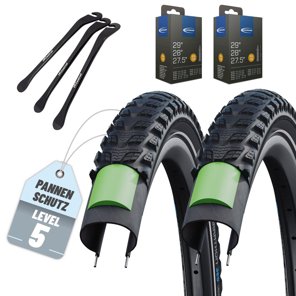 2er Set Schwalbe Reifen Marathon 365 Schwarz Reflex 28 x 2.00 (50-622)" Drahtreifen Modell 2026 + DV + Reifenheber