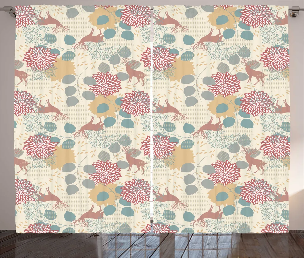 Rideau universel ABAKUHAUS motifs botaniques et cerfs 280x225 cm Rust