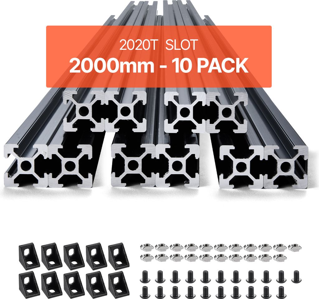 VEVOR 10-teiliges Aluminiumprofil 2000 mm T-Nut 2020 eloxierte Linearführungen gemäß europäischen Normen für 3D-Drucker, CNC-Maschine DIY, Las...