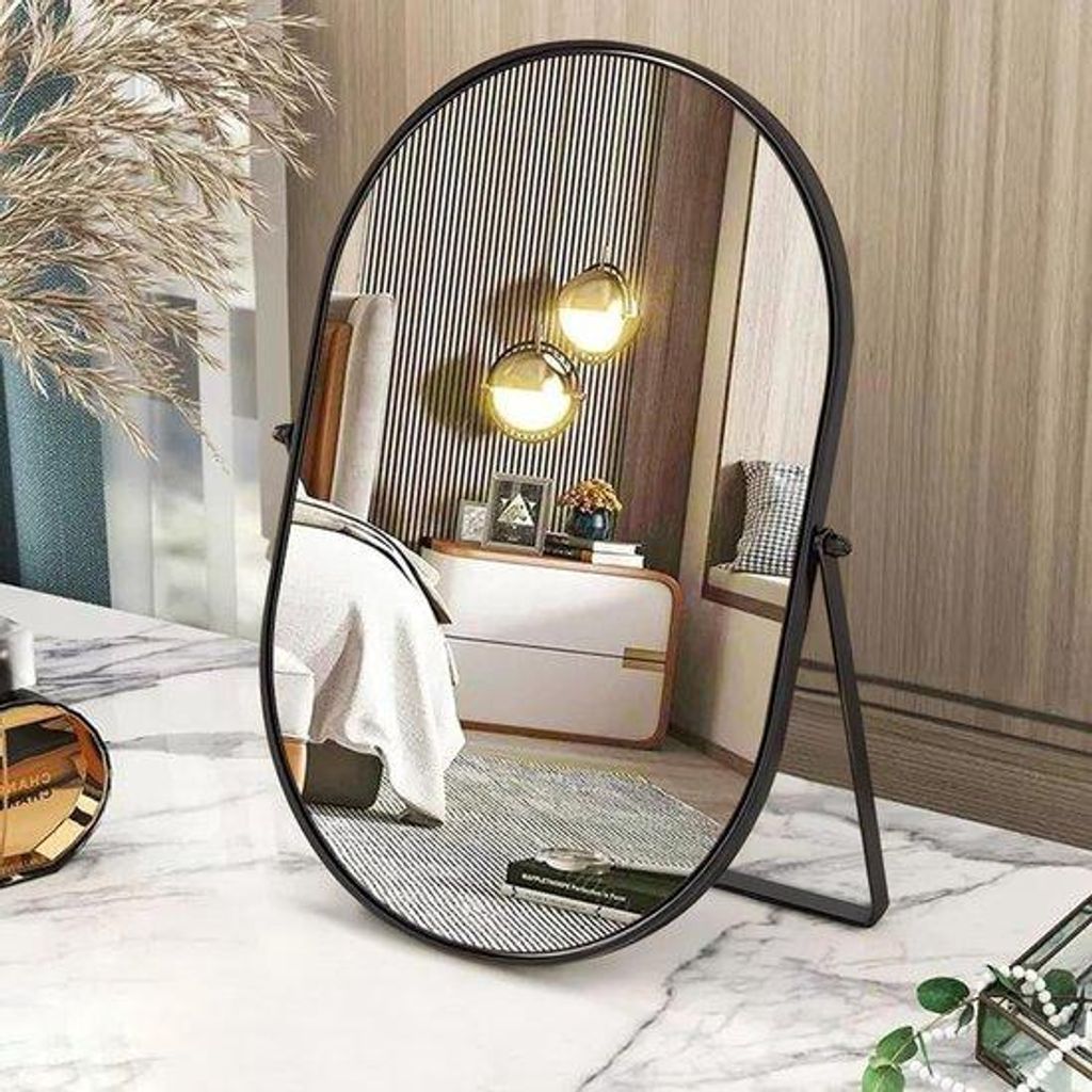 Drehbarer Oval-Spiegel - Make-up-Spiegel - Schwarz - Metall-Frame