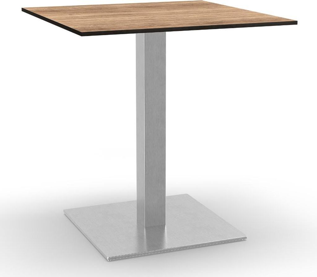 Bistrotisch HPL Outdoor Compact Premium | 70x70 cm Eiche Natur | Edelstahl-Gestell 50x50 cm | Germany