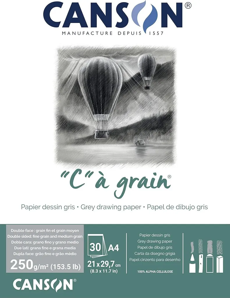 Canson Blocco C à Grain A4 Grigio Screziato 250g | Disegno Professionale