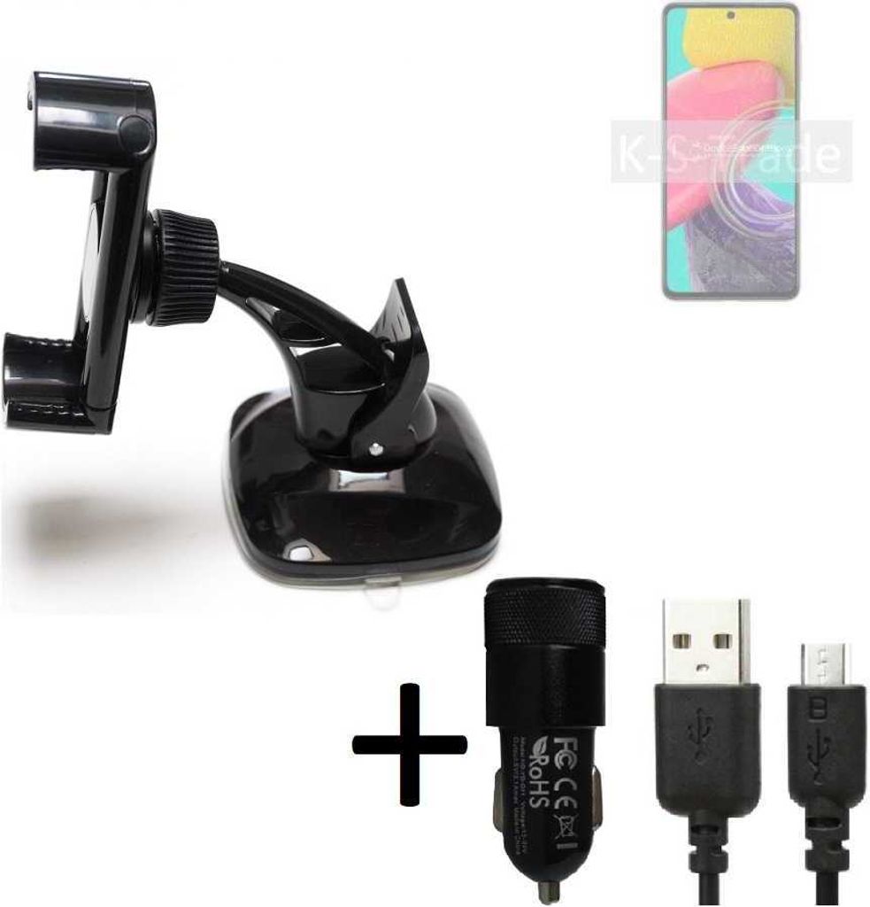 K-S-Trade Halterung kompatibel mit Samsung Galaxy Quantum 3 Windschutzscheibe / Armaturenbrett + LADEGERÄT mit Mico USB Kabel Autohalterung KFZ