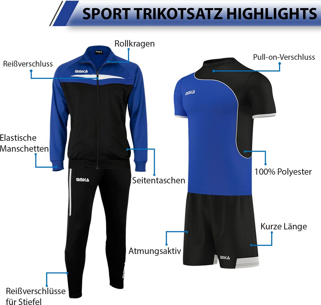 OMKA 4er Set Jacke Hose Trikot Short Jogginganzug, Farbe:Rot, Größe:M