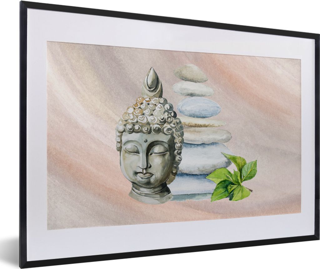 MuchoWow MuchoWow Gerahmtes Poster Buddha - Kopf - Fels 60x40 cm - Poster mit zchwarzem Bilderrahmen - Schlafzimmer - Plakat in Rahmen - Drucken