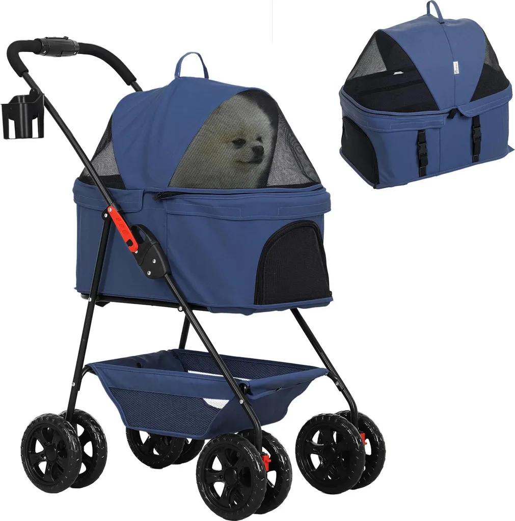 Poussette pour chiens pliable 3 en 1 avec panier de rangement 76x50x102cm